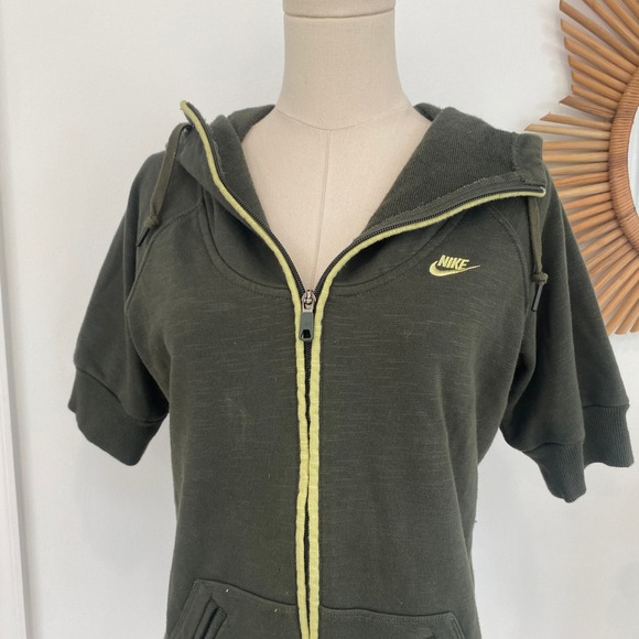 Vintage Y2K Nike Green Short Sleeve Full Zip Hoodie Double Zipper M Athleisure - Picture 2 of 11